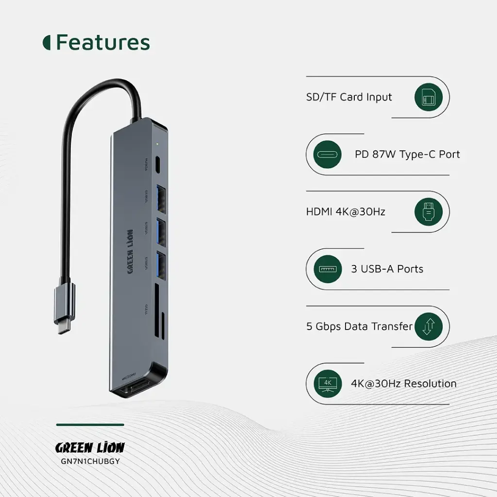هاب 7 در 1 گرین لاین Green Lion 7-in-1 USB-C Hub