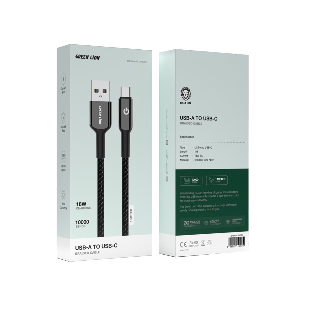 کابل USB-A به USB-C گرین لاین شارژ سریع 18 وات روکش کنفی مقاوم 1 متری