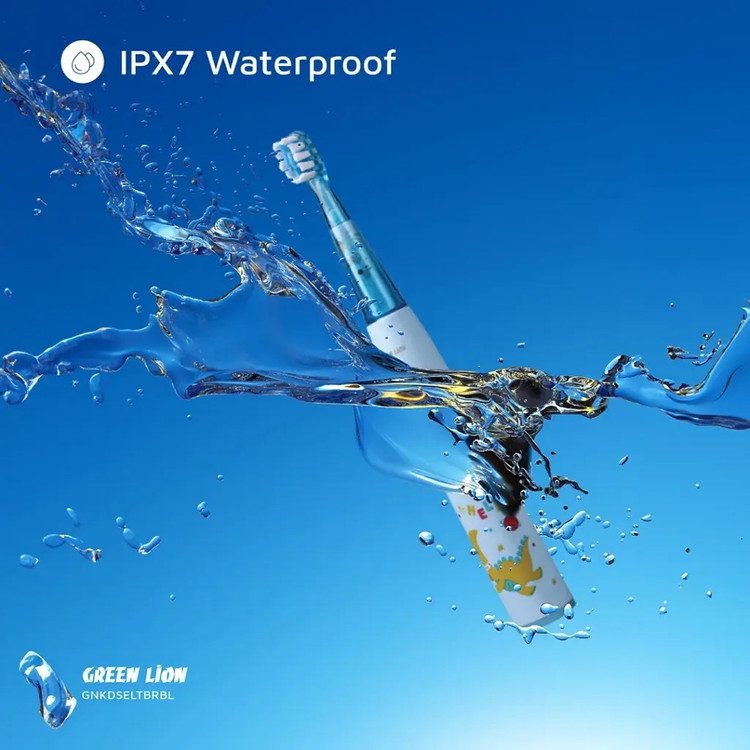 مسواک برقی کودک گرین لاین Green Lion شارژی، ضدآب IPX7، تایمر هوشمند، 2 سری، مناسب 2 تا 10 سال