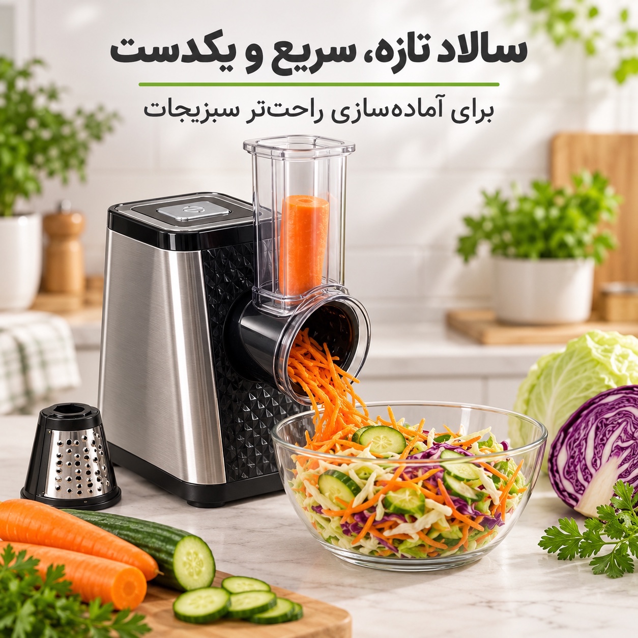سالاد ساز برقی فیلیپس مدل 9560 رنده و برش 5 کاره 650 وات بدنه استیل