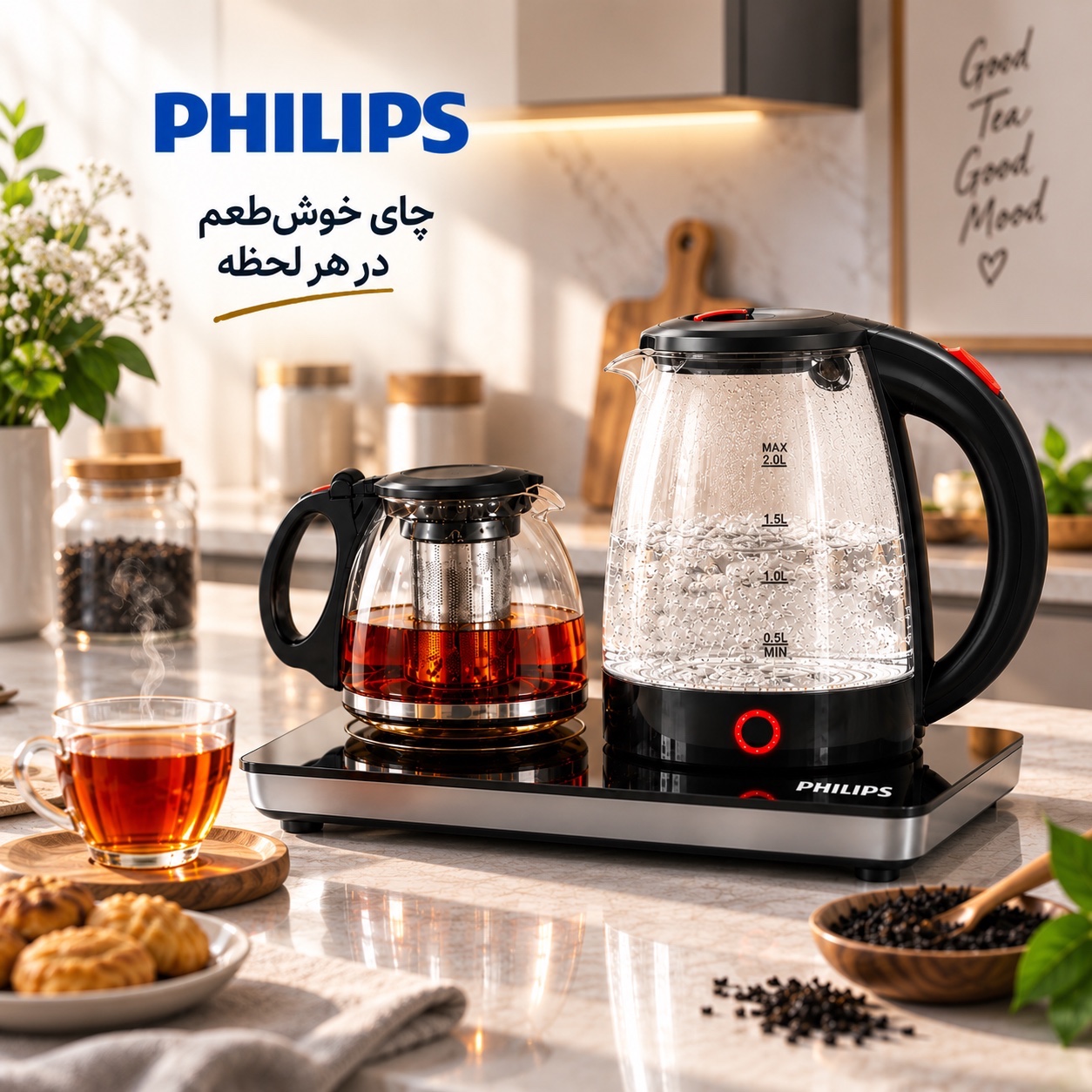 چایی ساز فیلیپس Daily Collection توان 2200 وات ظرفیت کتری 2 لیتری + قوری