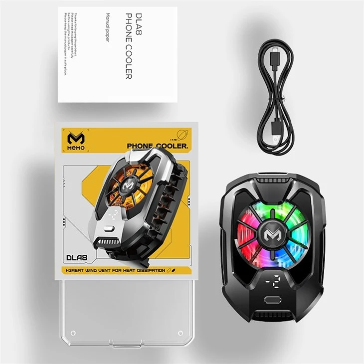 خنک کننده حرفه ای موبایل MEMO DLA8 ، فن 5500 دور + نمایشگر دما + نور RGB
