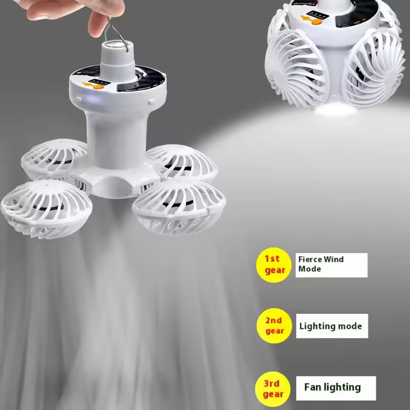 پنکه چراغ شارژی خورشیدی BF-889 LED آویزدار، شارژ USB، مناسب کمپینگ و قطعی برق