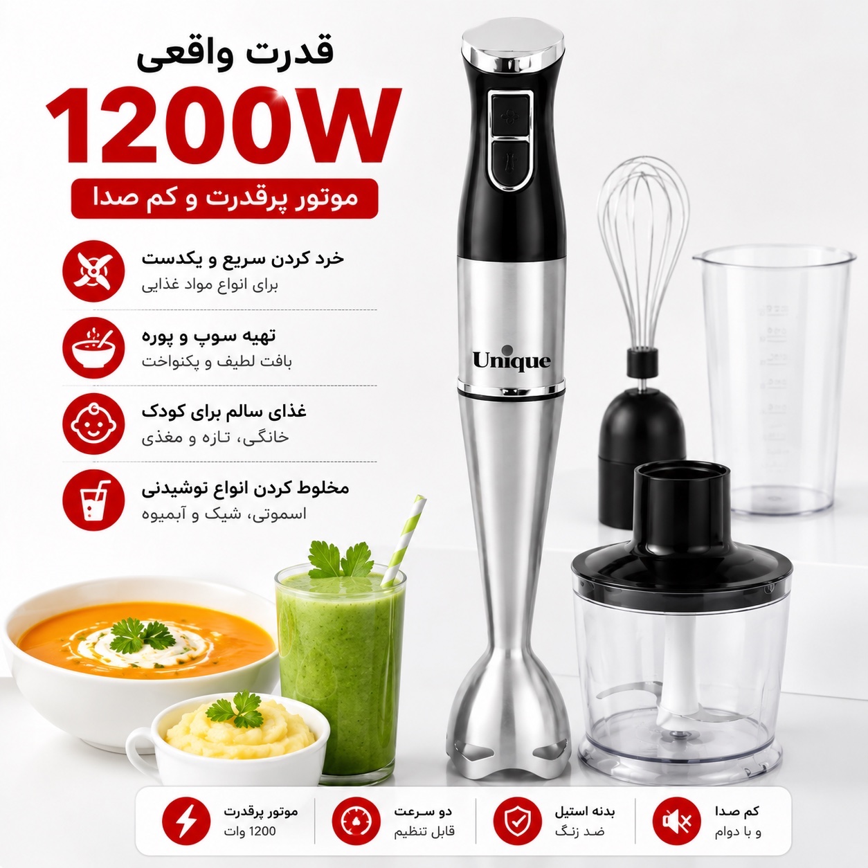 گوشت کوب 4 کاره یونیک 1200 وات پر قدرت