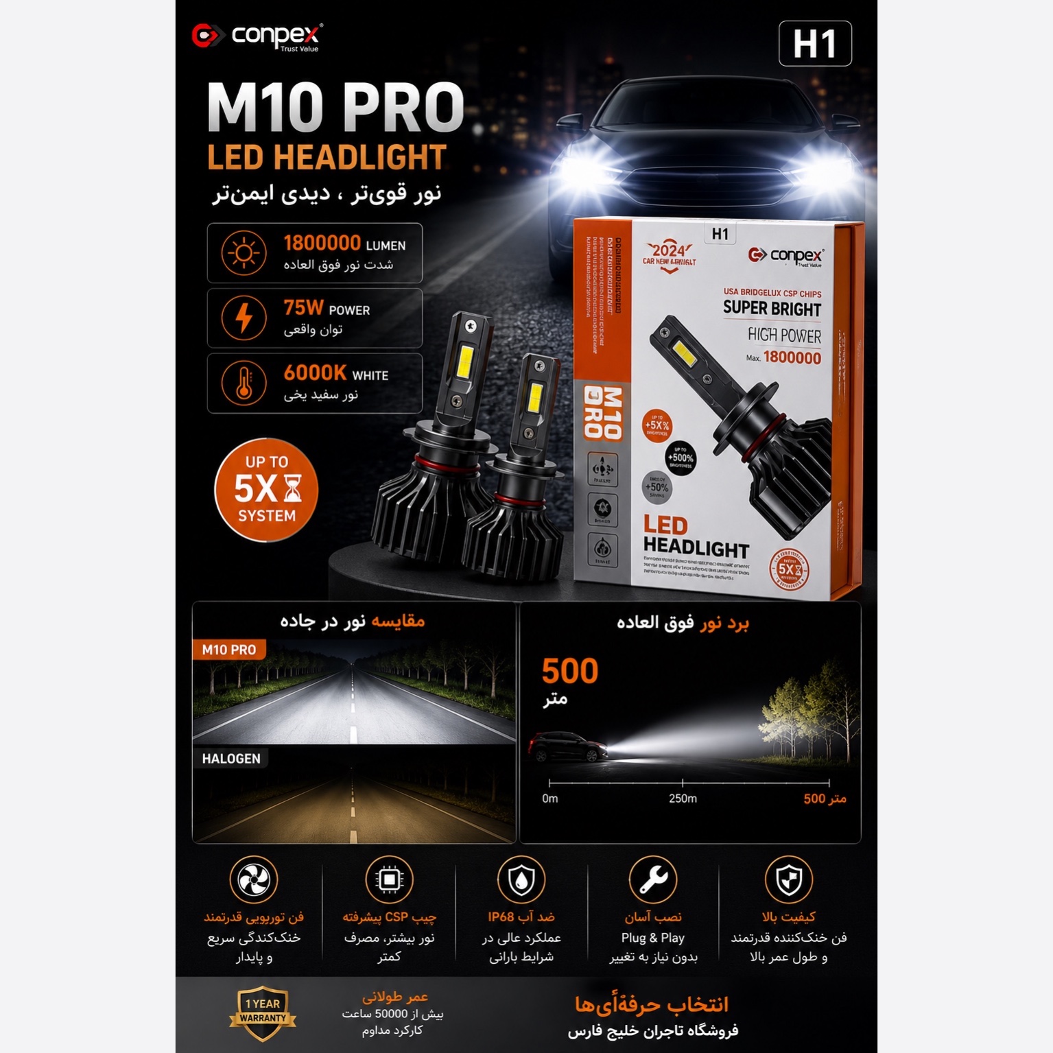 هدلایت CONPEX M10PRO پایه H1 با گارانتی