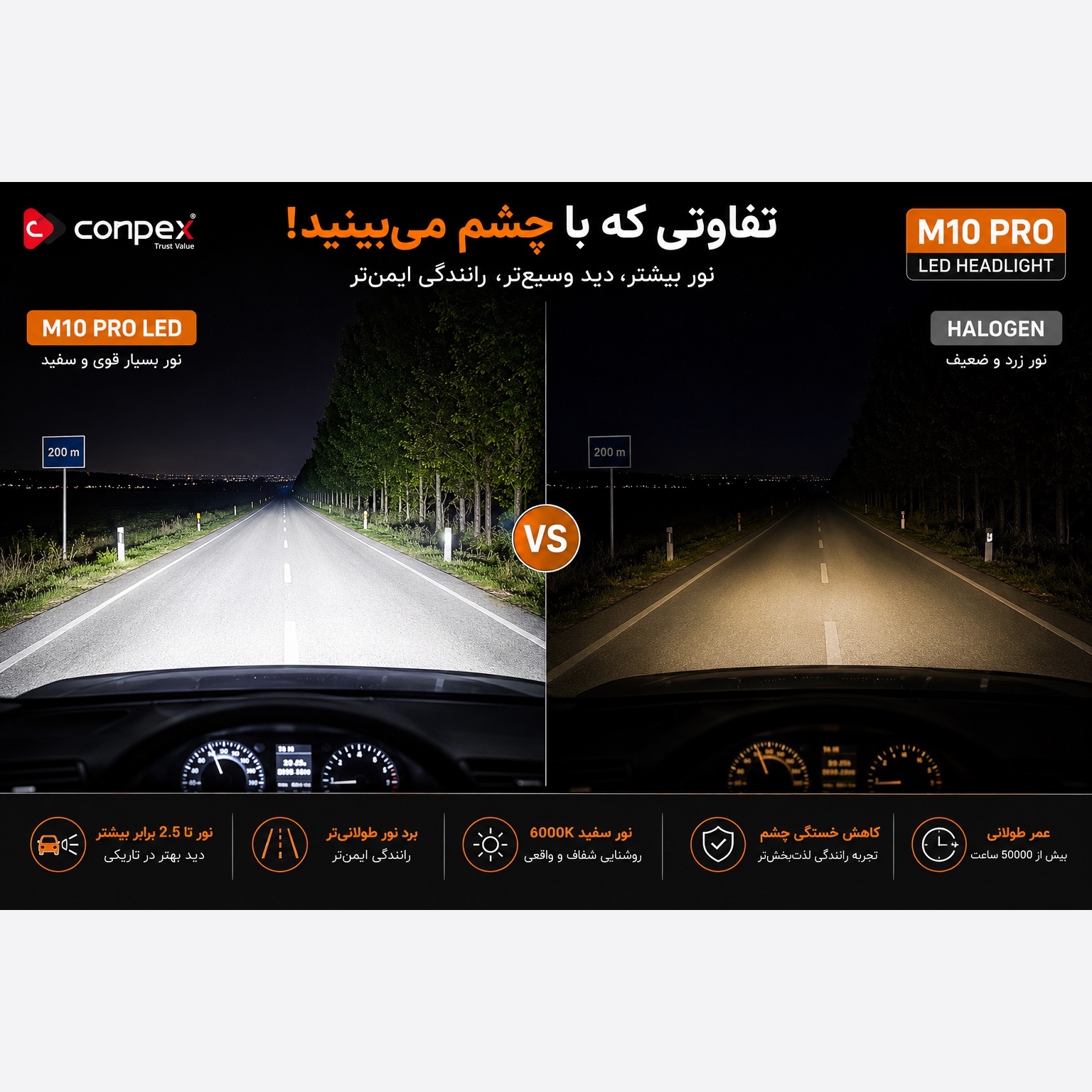 هدلایت CONPEX M10PRO پایه H7 با گارانتی