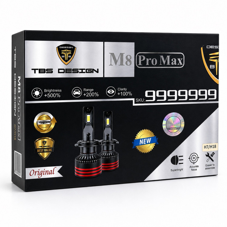 هدلایت خودرو Tobys M8 Pro Max پایه H7 سفید یخی 15000 لومن 150 وات جفت
