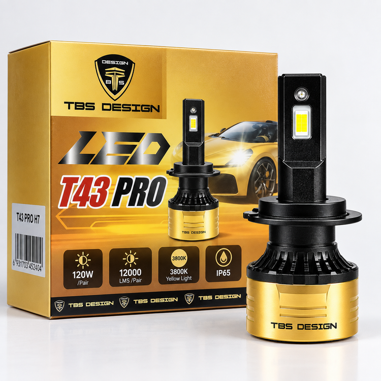 هدلایت خودرو TBS Design مدل T43 PRO پایه H7 توان 120 وات نور زرد 4300 کلوین